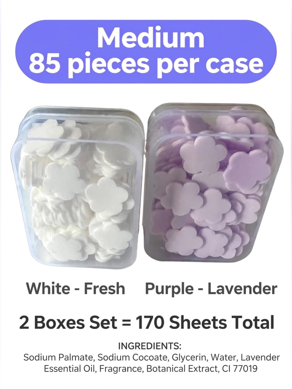 170Pcs Flower Paper Soap Sheets | Purple & White Lavender Hand Wash | Travel Soa